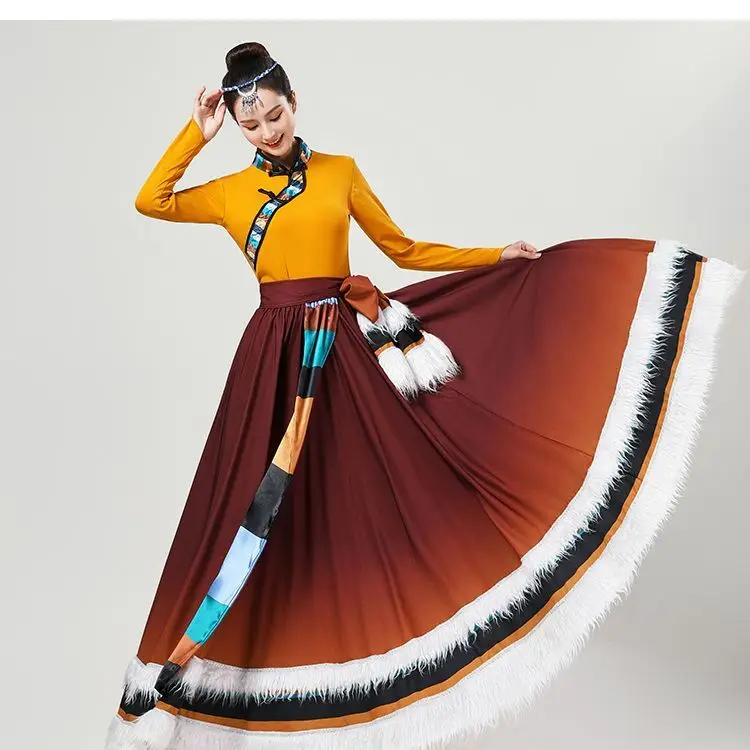 New Tibetan Dance Costume For Female Adult Students Mongolian Art Exam Practice Skirt Chinese Style Square Dress