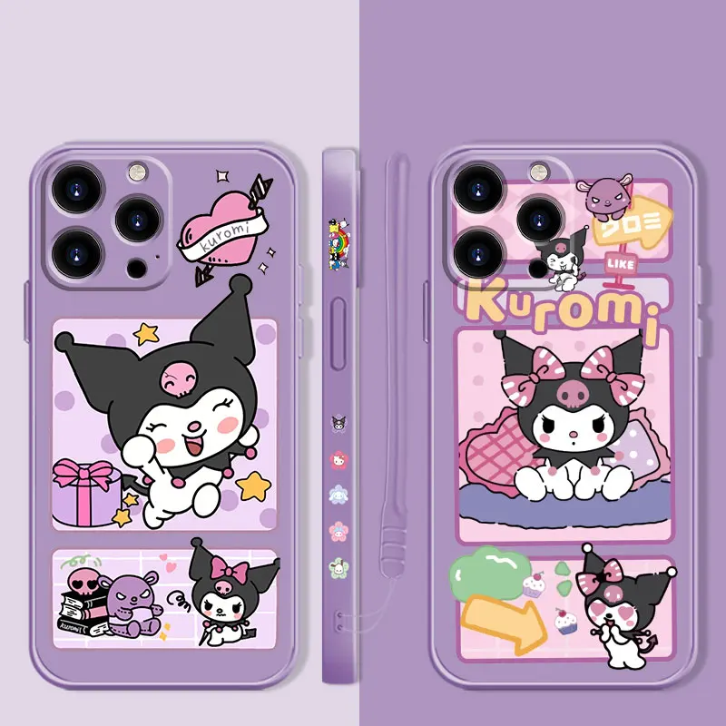 

Square Liquid Candy Phone Case For Apple iPhone 14 13 12 11 Pro Max 13 12 Mini XS XR X 7 8 6 6S Plus Kuromi Card Love Arrow