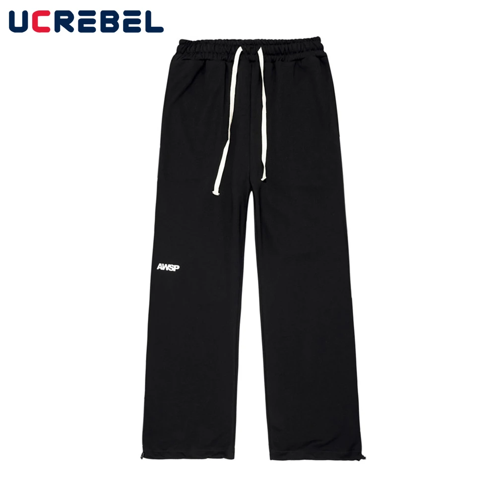 

Letter Print Wide Leg Pants Mens Streetwear Casual Pants High Street Elastic Waist Loose Straight-leg Pants Trousers Men