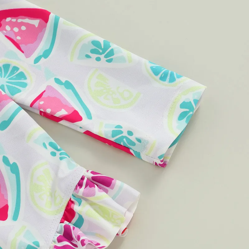 Купальник для маленьких девочек с принтом арбуза и оборками