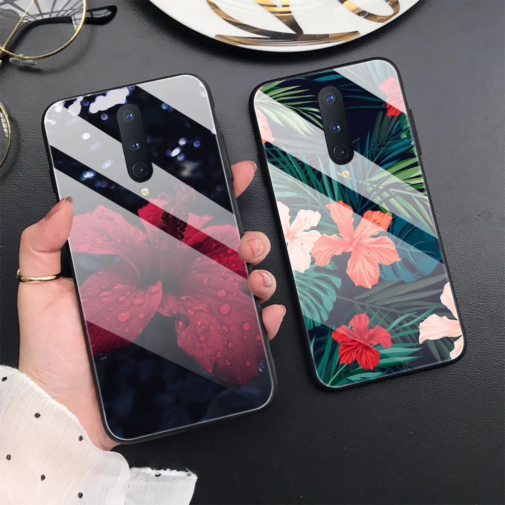 

Floral Flower Leaves Tempered Glass Case for Oneplus 9 8T 7 T Pro Back Cover for Oneplus 7T 9RT 5G N10 N100 Phone Fundas Shells