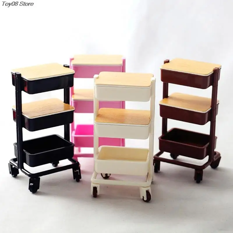 

1:6 Dollhouse Miniature Three Layers Trolley Dining Cart with Wheels Storage Display Shelf Bookshelf Furniture Model Decor Toy