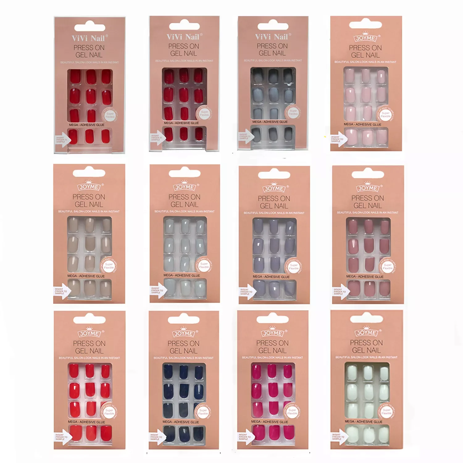 

24pc Nails Art Fake Nail Tips False Press on Coffin with Glue Stick Designs Clear Display Short Set Full Cover Artificial Square