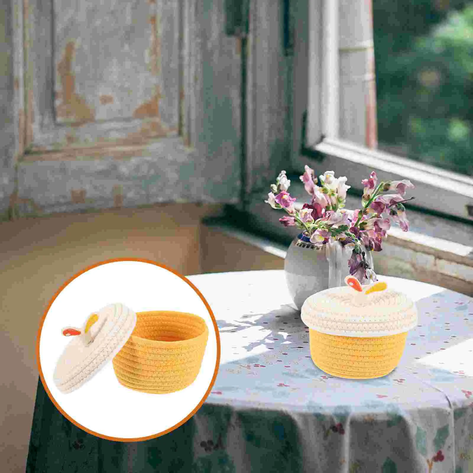 

Woven Storage Basket Cotton Woven Sundries Container Lidded Basket for Toys Snack Keys