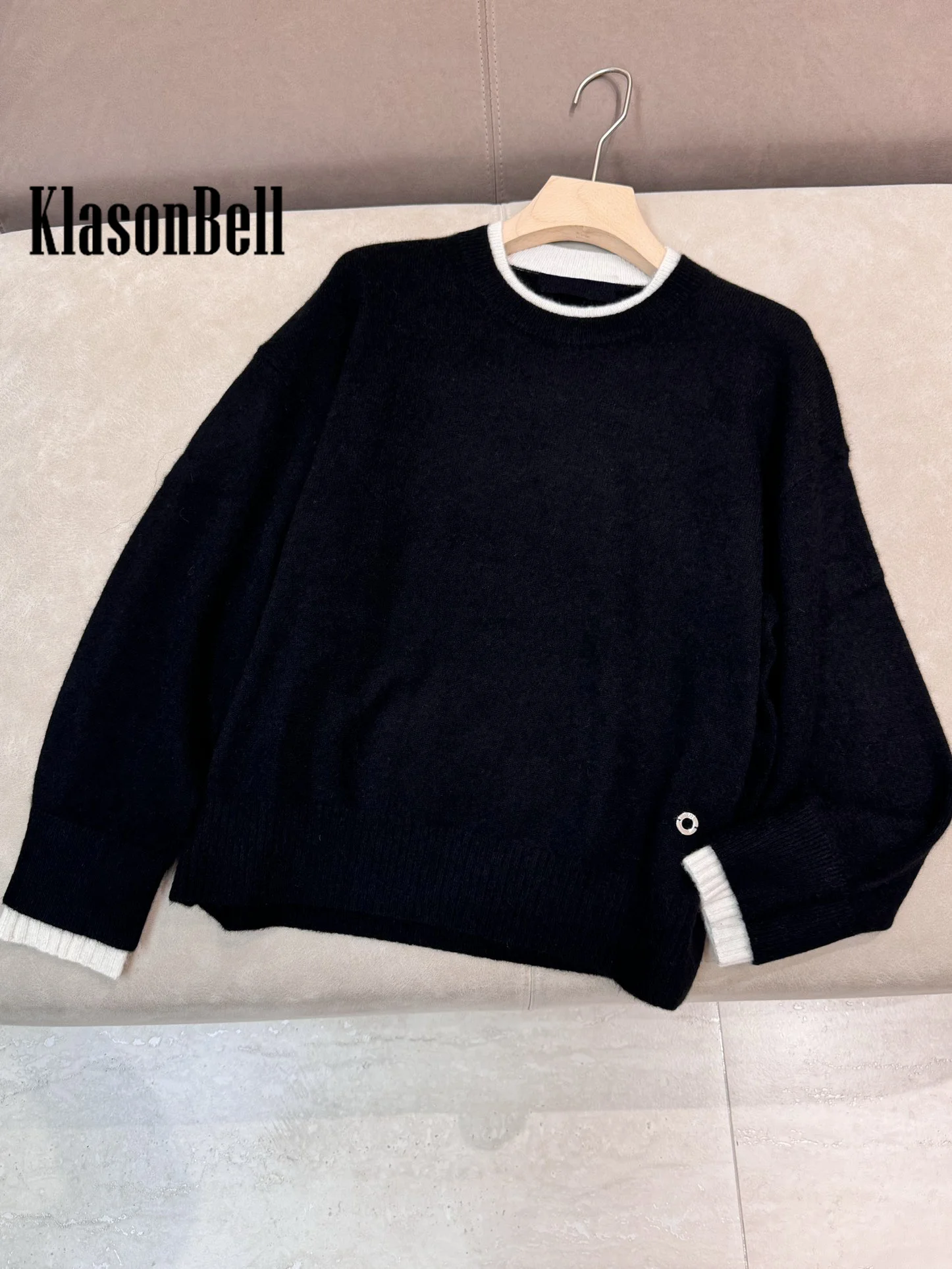 11.23 KlasonBell 2024 новая зимняя мода двухэтажный пуловер с круглым вырезом и манжетами