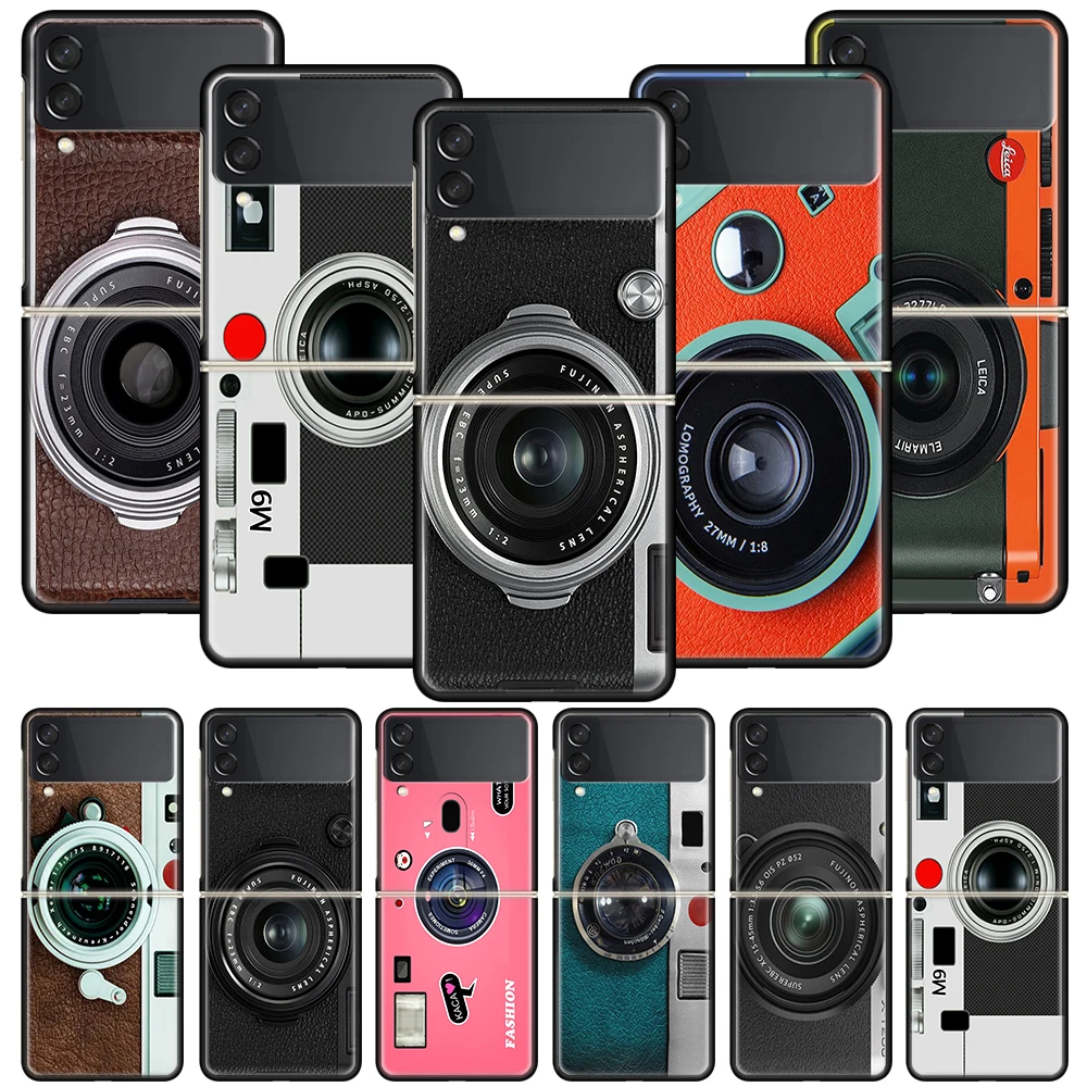 

Fashion Classic Camera Lens Funda Phone Case For Samsung Galaxy Z Flip 3 5G Luxury ZFlip3 Black PC Hard Shockproof Back Cover Co