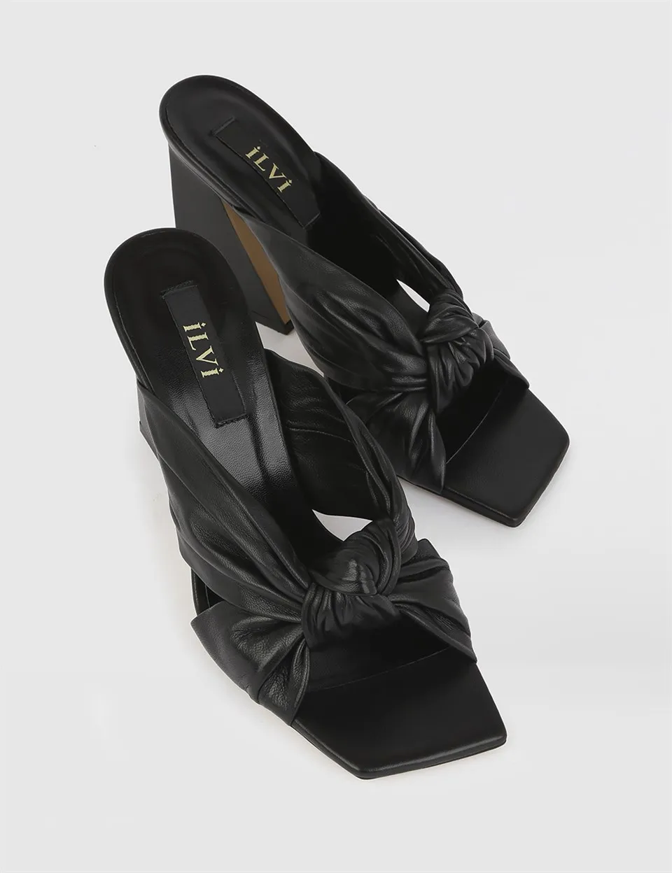 

ILVi-Genuine Leather Handmade Yete Black Leather Women's Heeled Slide Women Shoes 2021 Spring/Summer