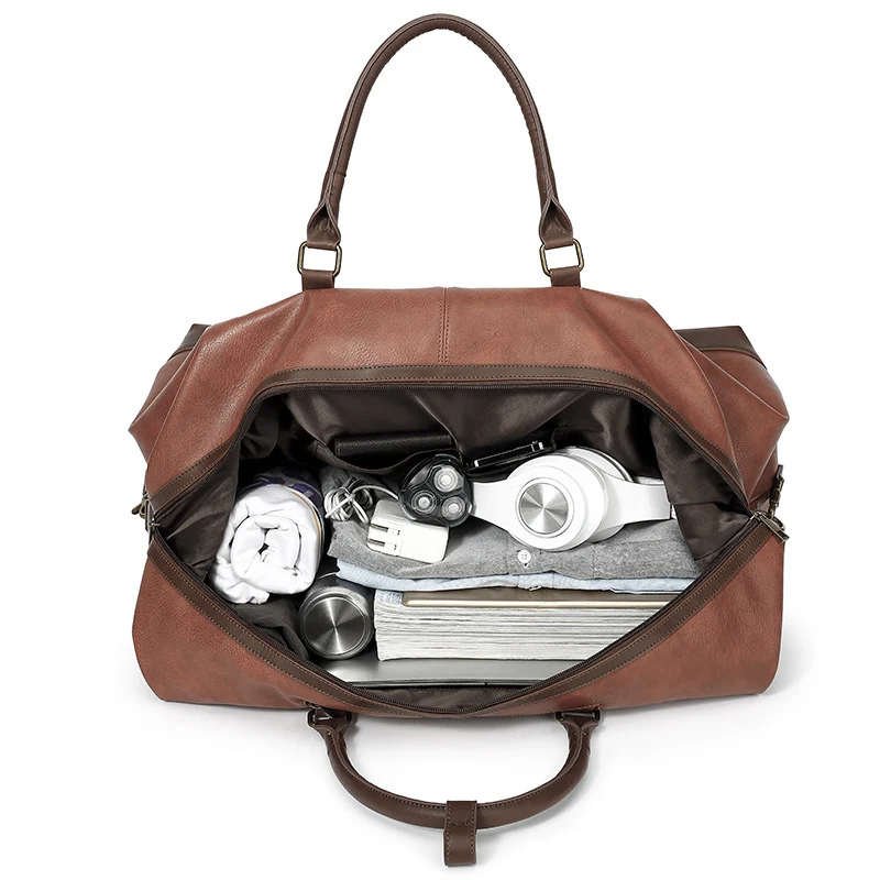 Large Capacity Travel Storage Male Bag PU Leather Luggage Weekend Shoulder Handbag Men's Quality Travel Large Duffle Bag XA908M