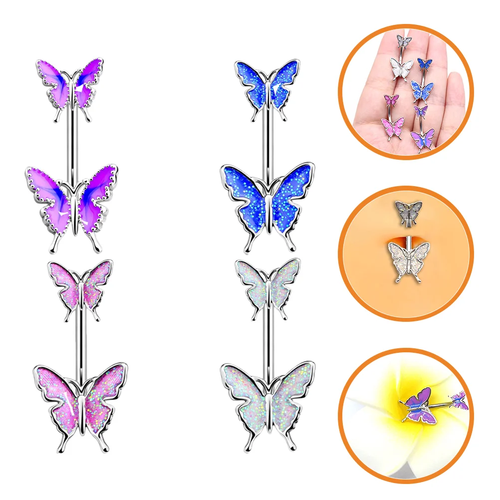 

4Pcs Butterflies Belly Button Rings Butterflies Navel Bars Body Jewelry