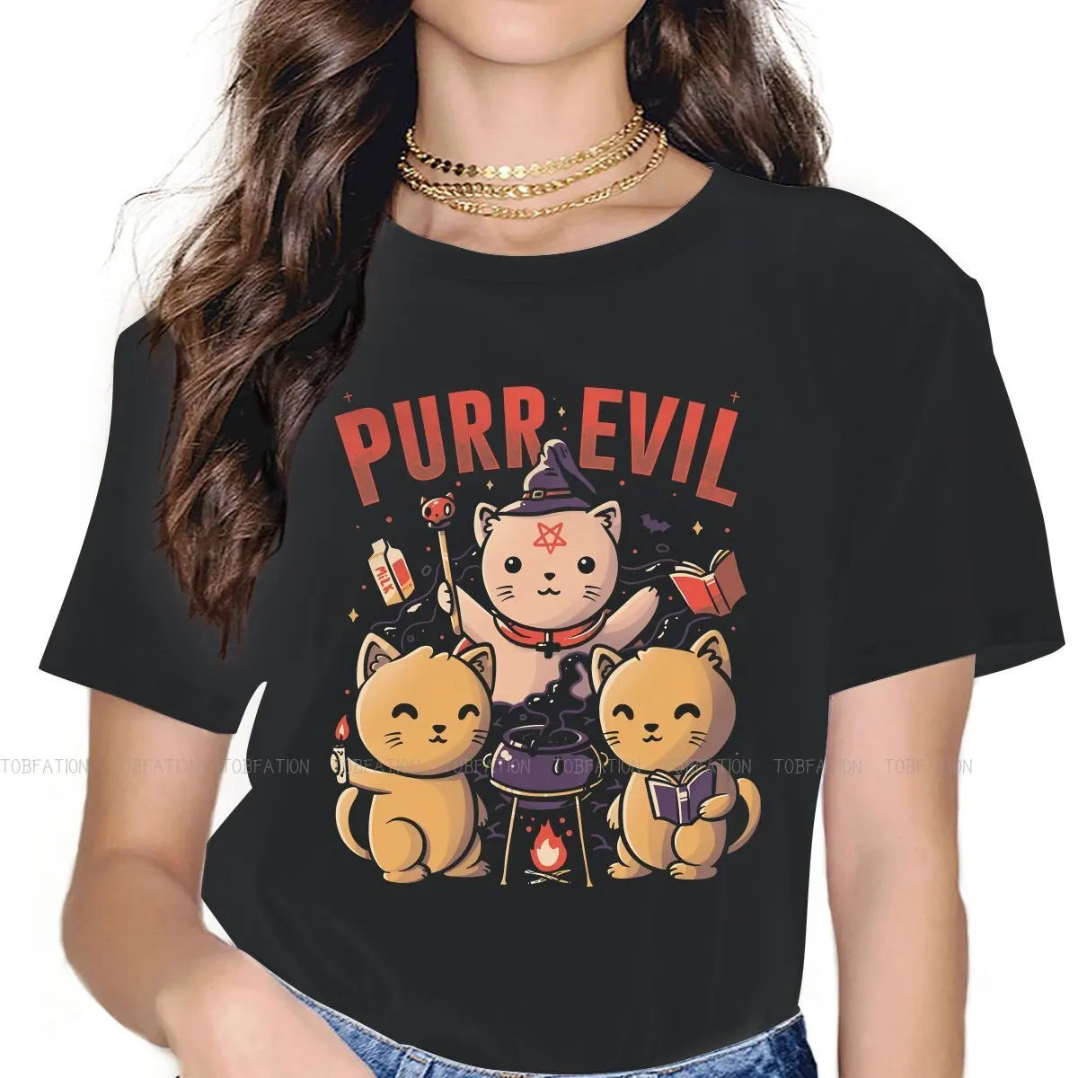 

Purr Evil Women TShirt Baphomet Satan Lucifer Girls Basic Tees Cotton Female T Shirt 5XL Funny Hipster Gift