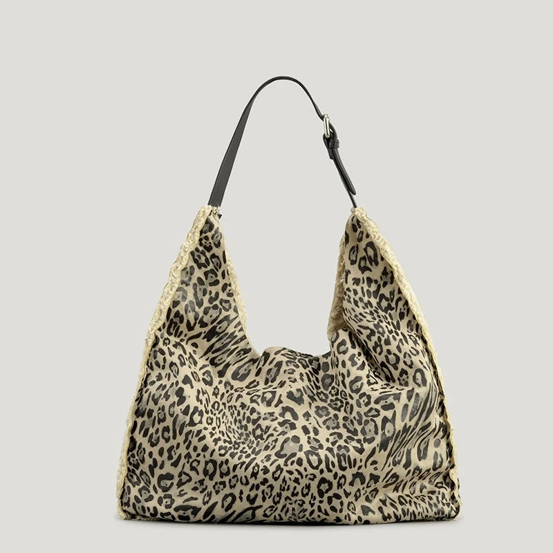 

Винтажные леопардовые женские сумки на плечо, женские сумки из овечьей шерсти, Роскошная большая сумка-тоут из искусственного меха, теплая ...