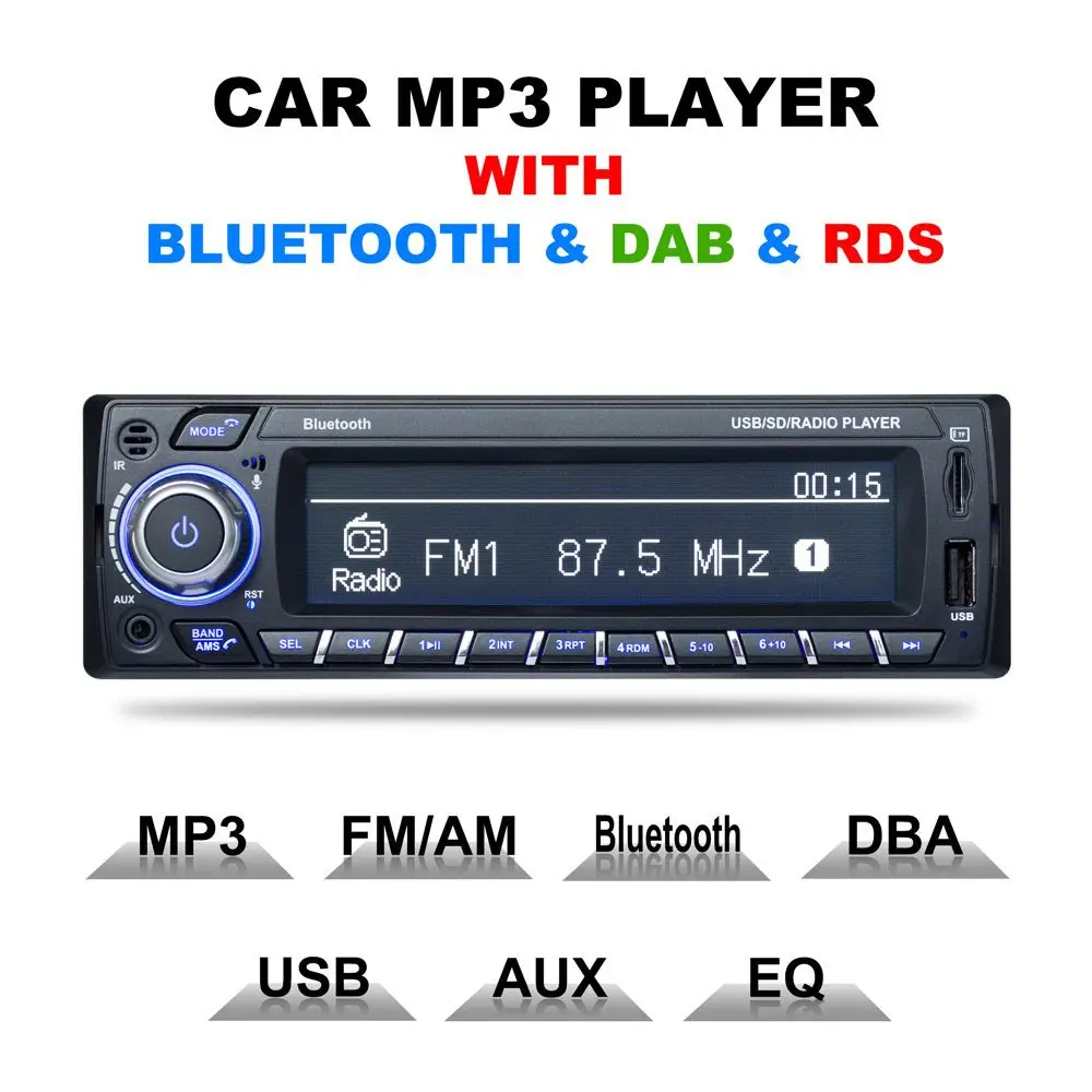 

1DIN Car Radio MP3 Player DAB+ Digital Audio Bluetooth Stereo Multimedia Player FM Receiver LCD Screen