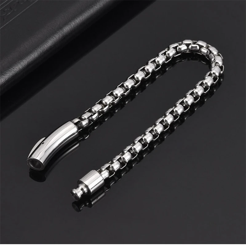 Мужской браслет-цепочка в коробке 6 мм, базовый браслет из нержавеющей стали в стиле панк, повседневная мужская бижутерия длиной 22 см