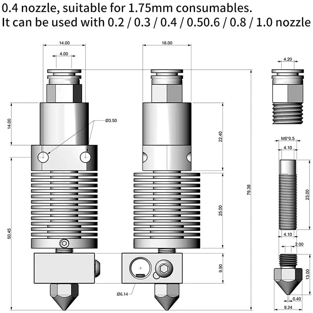 Фото Комплект Creality CR-10S pro hotend с алюминиевым нагревательным блоком, сопло 0,4 мм, черная силиконовая втулка CR, подходит для нити 1,75 мм для CR-10 №5