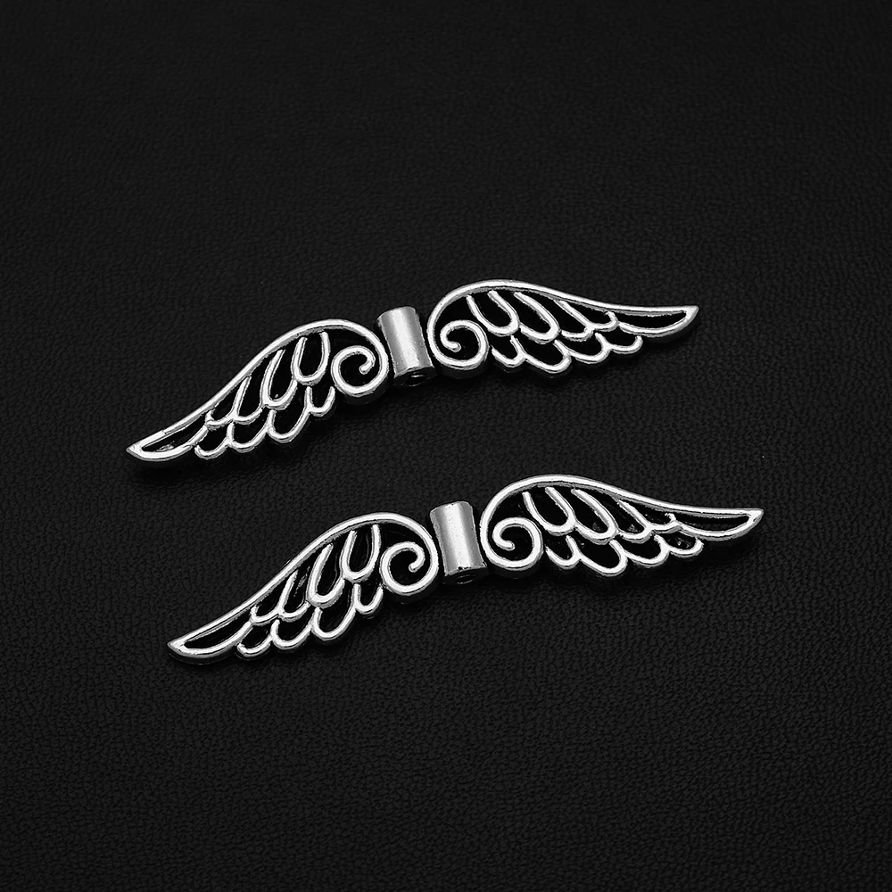 

5pcs/Lots 10x52mm Antique Silver Plated Fairy Wings Angel Charms Spacer Beads Hole Pendants For Diy Jewelery Accessories Crafts