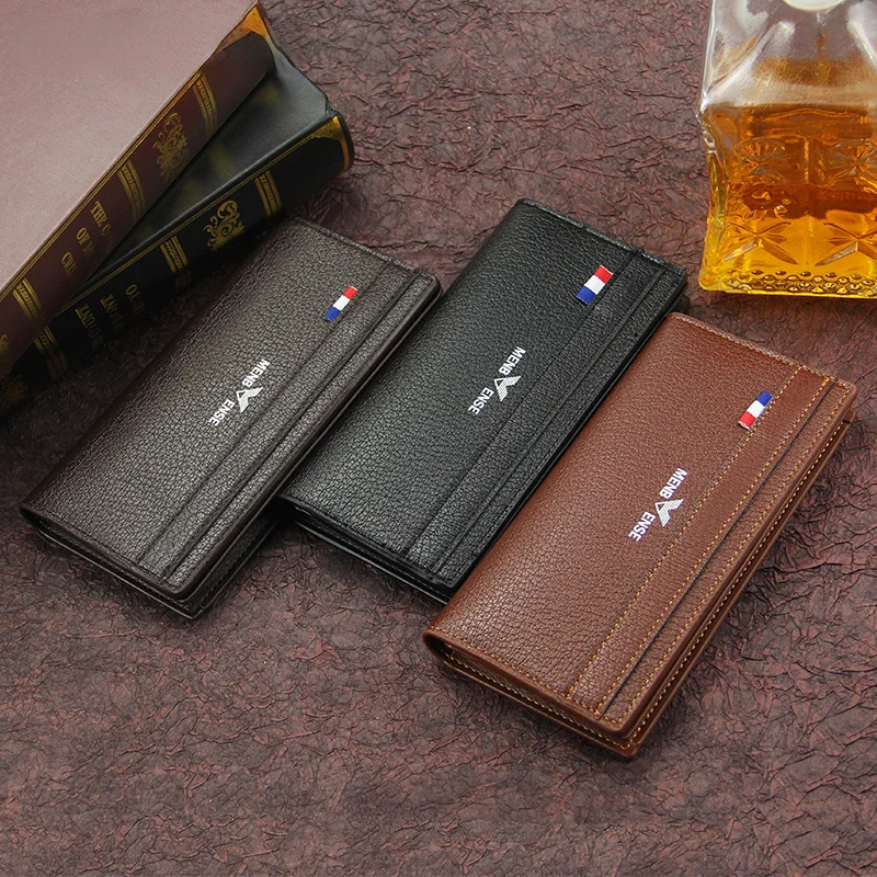 

Men's Leather Wallet ID Card Holder Purse Checkbook Long Clutch Bifold Business Money Bag Man Wallets Cartera Hombre Carteras