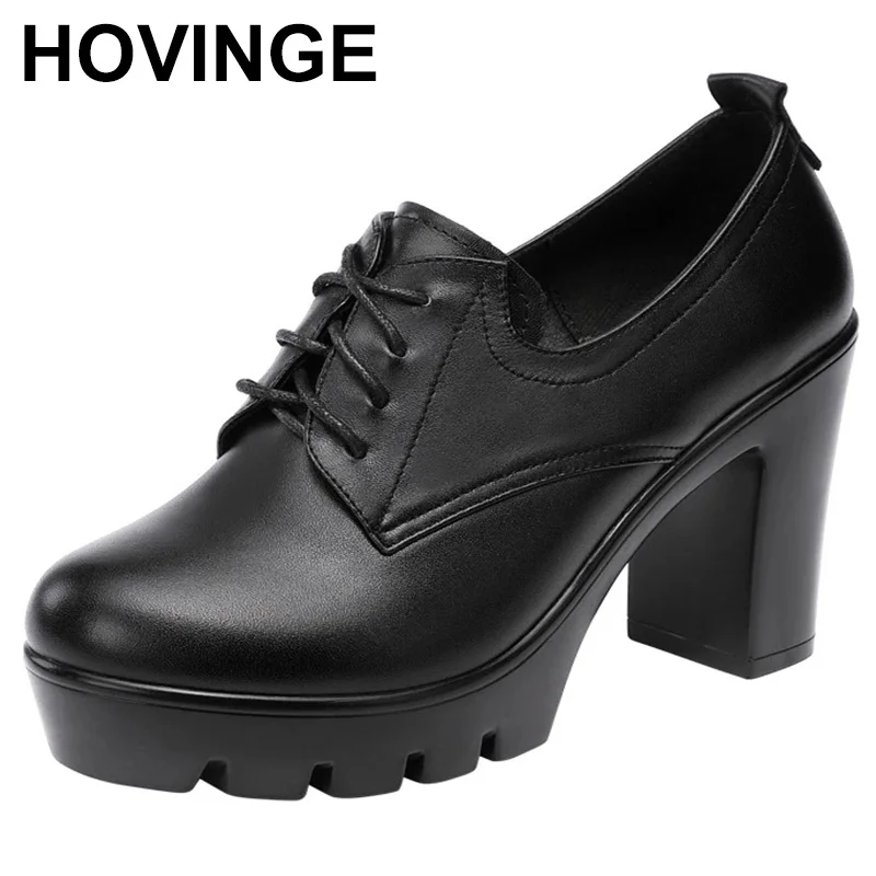 

Женские туфли-оксфорды на платформе, демисезонные туфли-лодочки на высоком каблуке с глубоким вырезом, кожаная обувь для офиса