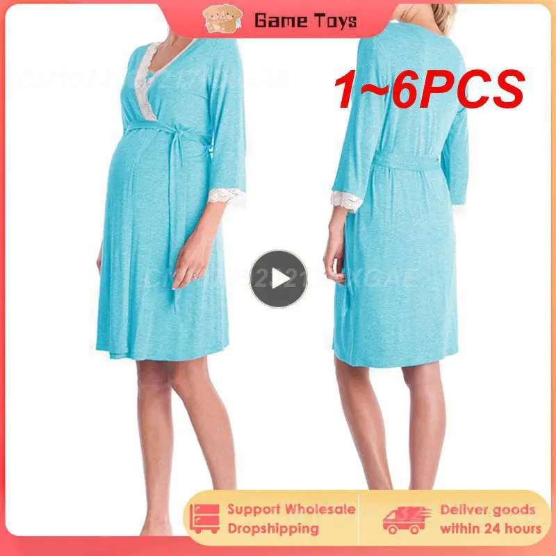

1 ~ 6 шт. ночная рубашка для беременных женщин Ночная рубашка для кормящих матерей кружевная одежда для сна с регулируемым поясом пижамное платье для беременных