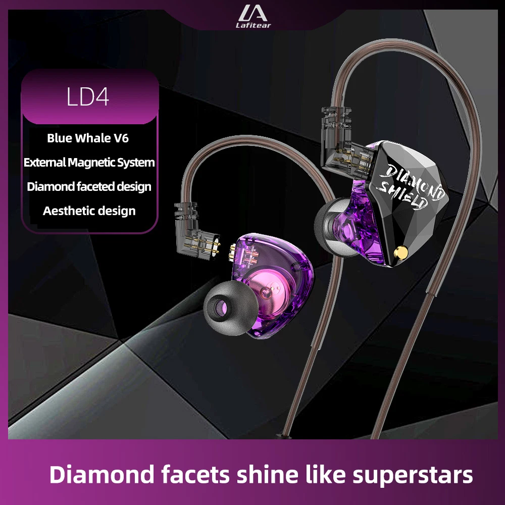 Lafitear LD4 In Ear Dynamic Earphone Bass Surround Sound Stereo Headphone HIFI Sports Music Headset Detachable Cable Earbuds