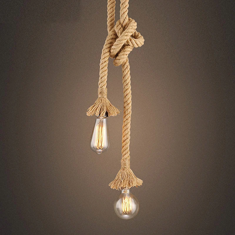 

Vintage Hemp Rope Pendant Light AC90-260V E27 Loft Creative Personality Industrial Pendant Lamp for Restaurant Coffee Chandelier