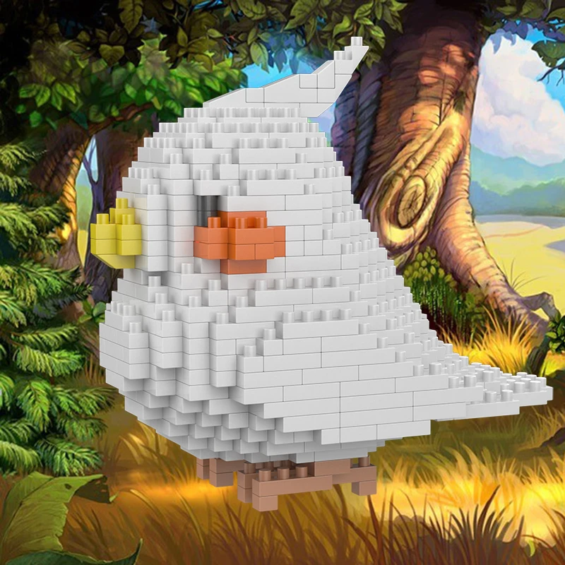 

Toy for Children Animal World White Parrot Fly Bird Cockatiel Pet Doll 3D Model DIY Mini Diamond Blocks Bricks Building