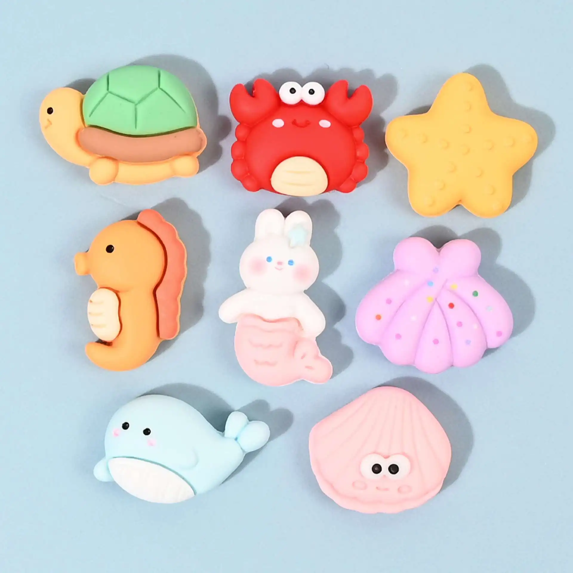 

10pcs Cartoon Kawaii Resin Mermaid Ocean Series Flatback Embellishments Miniature Accessories Cabochon DIY Scrapbook Decoration