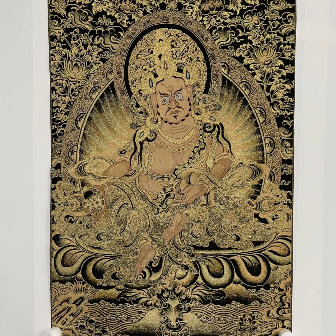 

Вышивка танка 28 дюймов, тибетский буддизм, шелковая парча, желтый Бог богатства, Будда, Хуан кайшен, танка, подвесное поклонение на экране