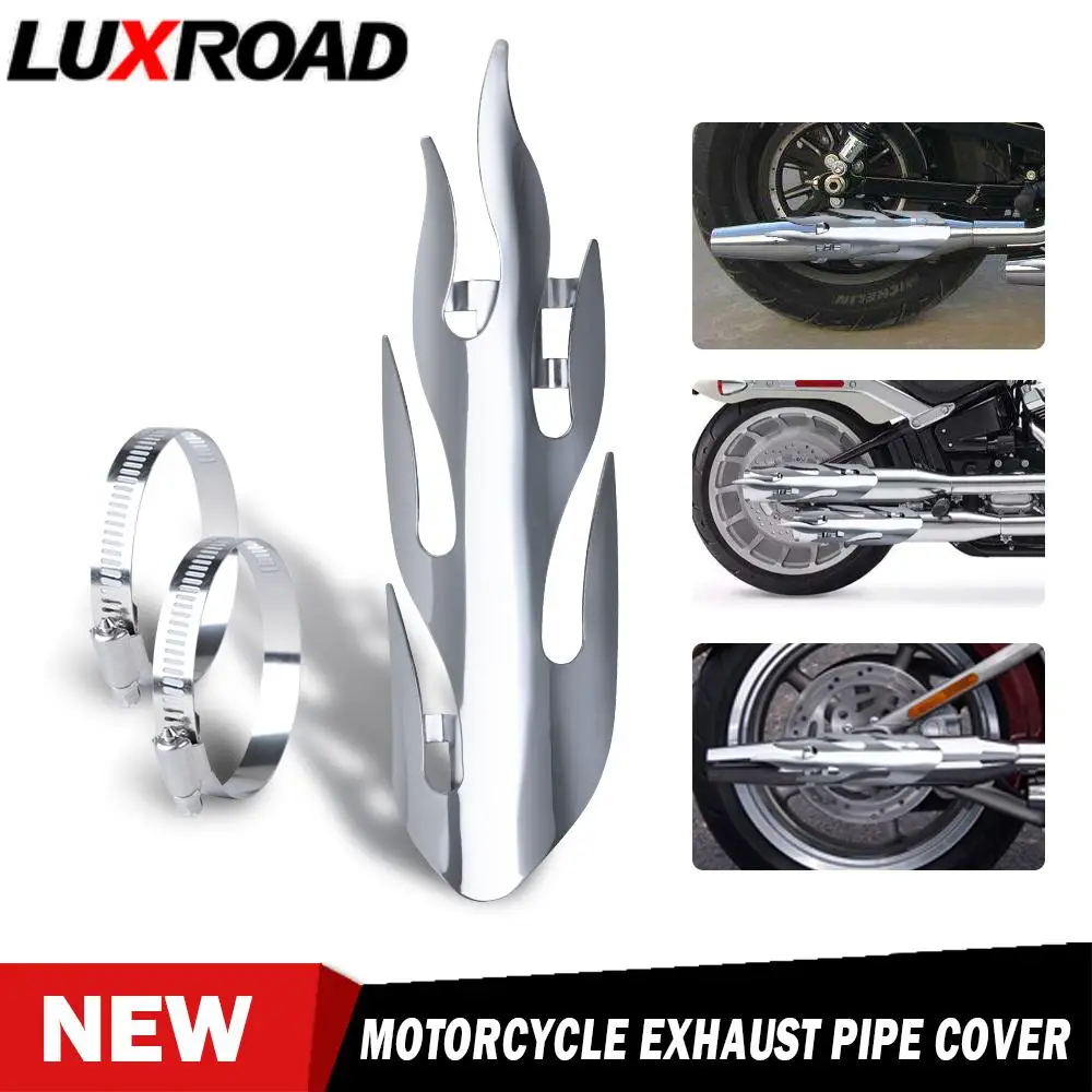 

Exhaust Muffler Pipe Metal Heat Shield Cover Motorcycle Flame Shape Guard Protector for Bike Cruisers 40-64mm Exhaust diamete