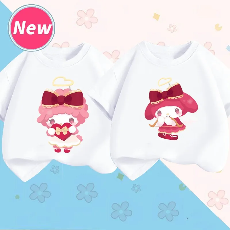 

Sanrio Anime Children's Short-sleeved Hello Kitty Kuromi My Melody T-shirt Clothes Girly Heart Soft Clothes Kawaii Birthday Gift