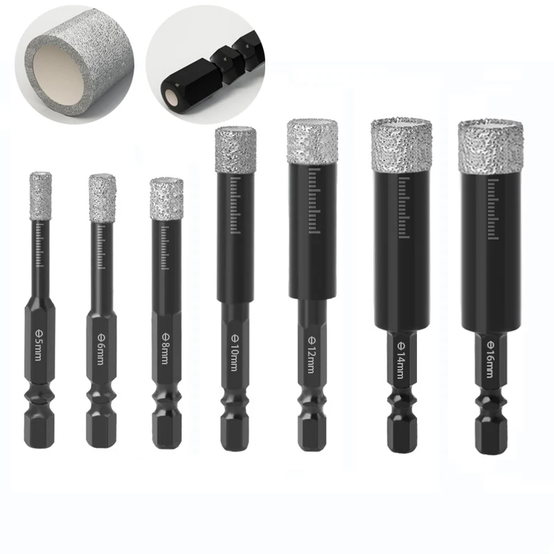 

5~16mm Hex Handle Vaccum Brazed Diamond Dry Drill Bit Set Hole Saw Cutter Hole Open for Granite Marble Ceramic Tile Glass Stone