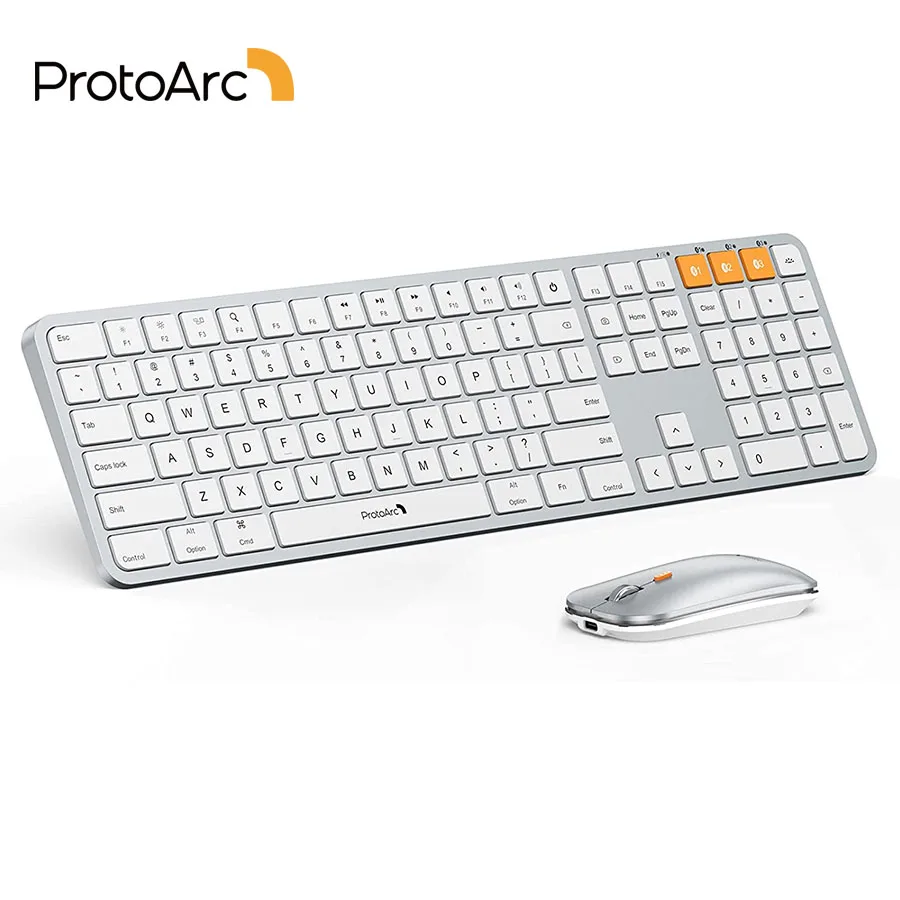 ProtoArc Backlit Bluetooth Wireless Keyboard and Mouse for Mac OS MacBook Pro Air iMac Rechargeable Multi-Device Office Combo