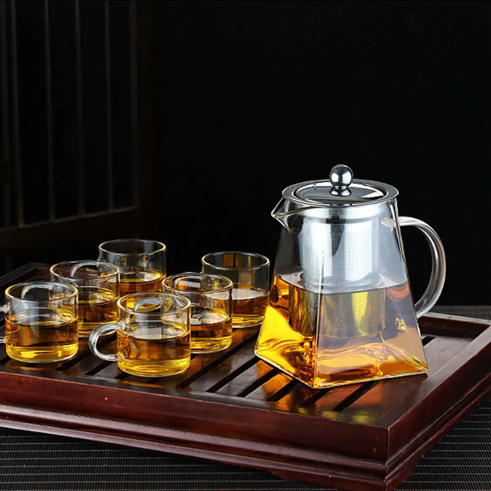 

removable coffee Heatable Tea Leaves Stainless Steel Tea Strainers Kettle Teapot Glass Square Pot with Tea Strainers