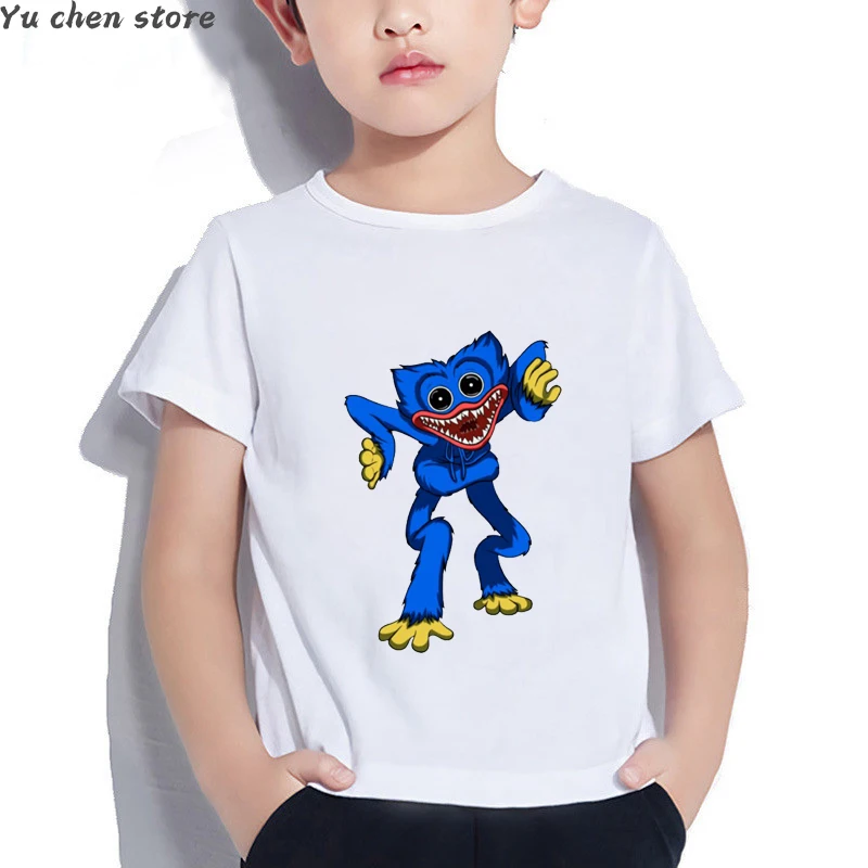 

2022 New Hot Boys T-shirt Cute Horror Toy Huggy Wuggy Pop Playtime Cartoon Printed Children's White Clothes Baby T-Shirt Top