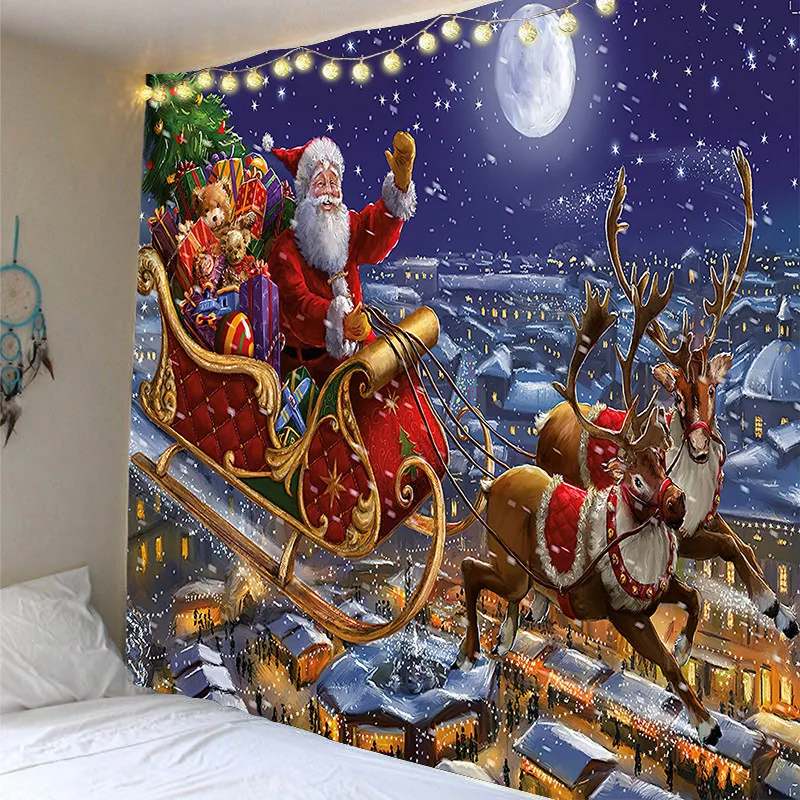 

Новый рождественский гобелен с оленями, мультяшное Рождественское украшение, фон для спальни, комнаты, настенное украшение, подвесной Новогодний подарок на стену