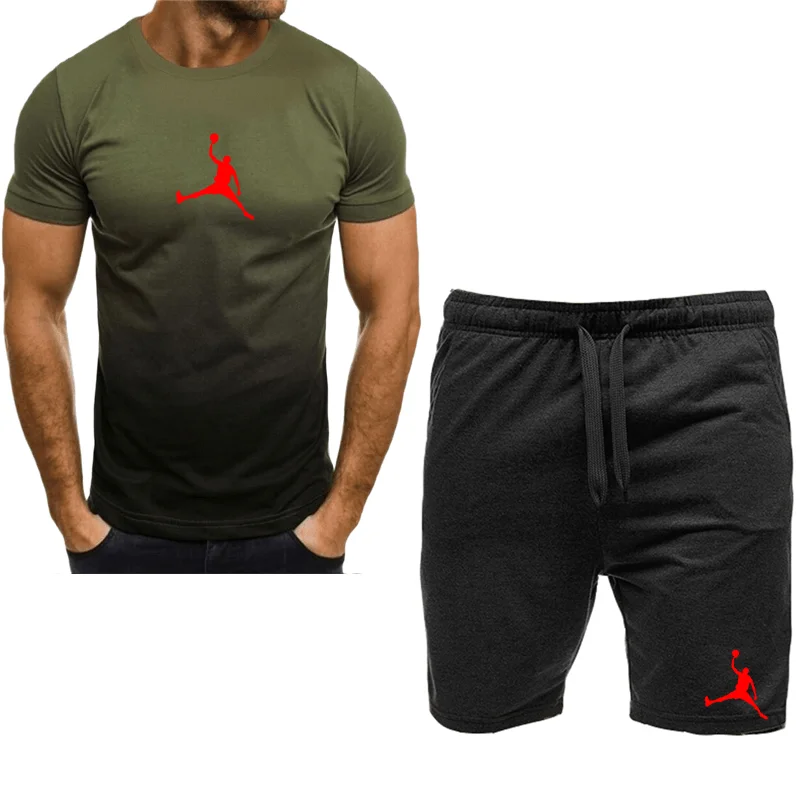 2023 Summer Hot Men's T-shirt+Shorts Set Men's Sports Set Brand LOGO Print Leisure Fashion Cotton Short Sleeve T-shirt Set