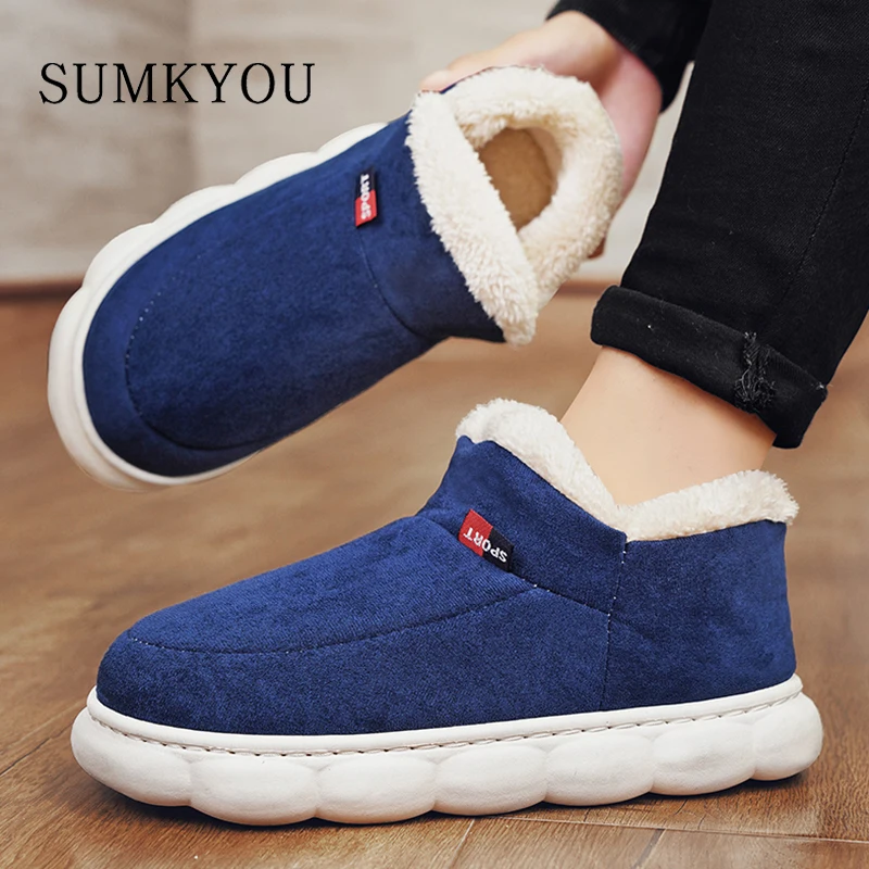 

2023 men's Winter Slippers Thickening Plush Warm Snow Boot Thick Heels Cotton ShoesComfort Home Shoes Plus Size Flats Soft Boots
