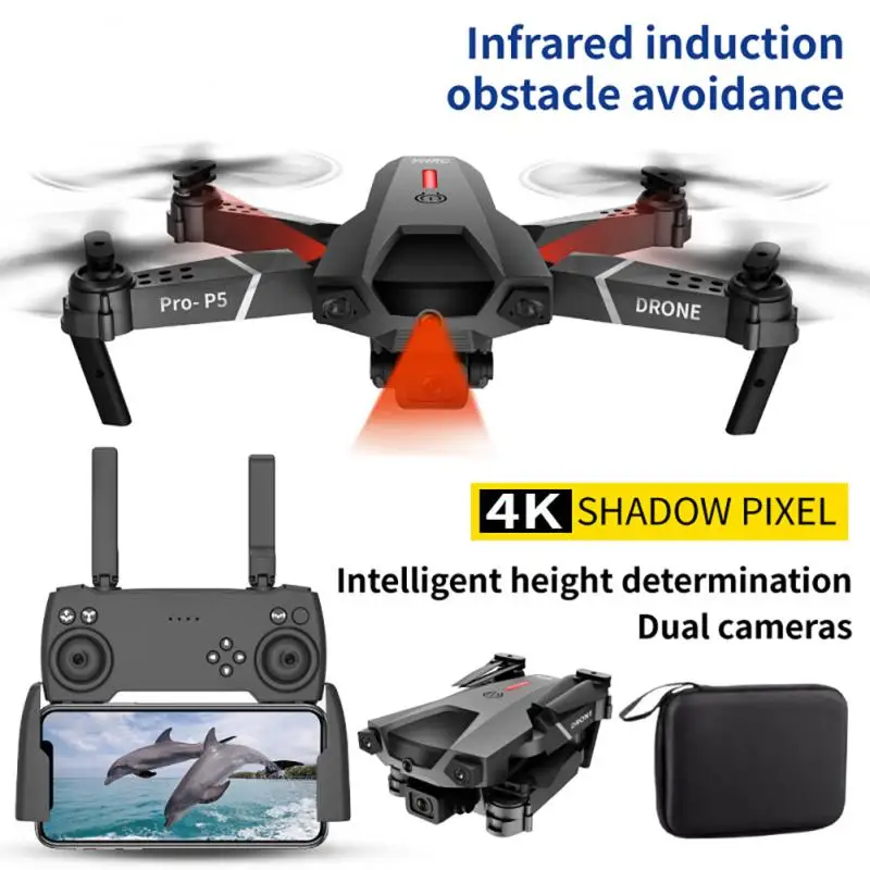 

New P5 Drone 4K Dual Professional HD Camera FPV Aerial Wifi with Infrared Obstacle Avoidance Opticcal Flow Foldable Aircraft Toy