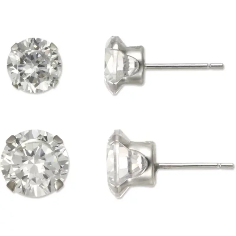 

10kt White Gold 6mm/7mm CZ Stud Earring Set, 2 Pairs