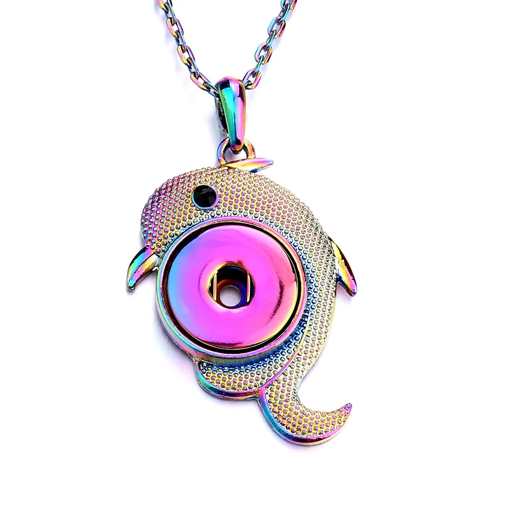 

10pcs Metal Dolphin Snap Necklaces Fit 18mm Snap Buttons Jewelry Snap Button Necklace