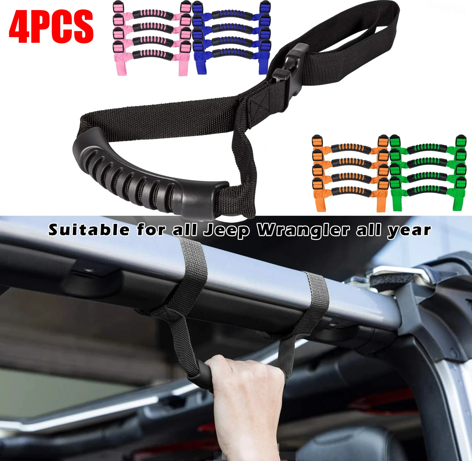 

Roll Bar Grab Handles Grip Handle for Jeep Wrangler YJ TJ JK JKU Sports Sahara Freedom Rubicon X & Unlimited 1955-2023 4pcs/set