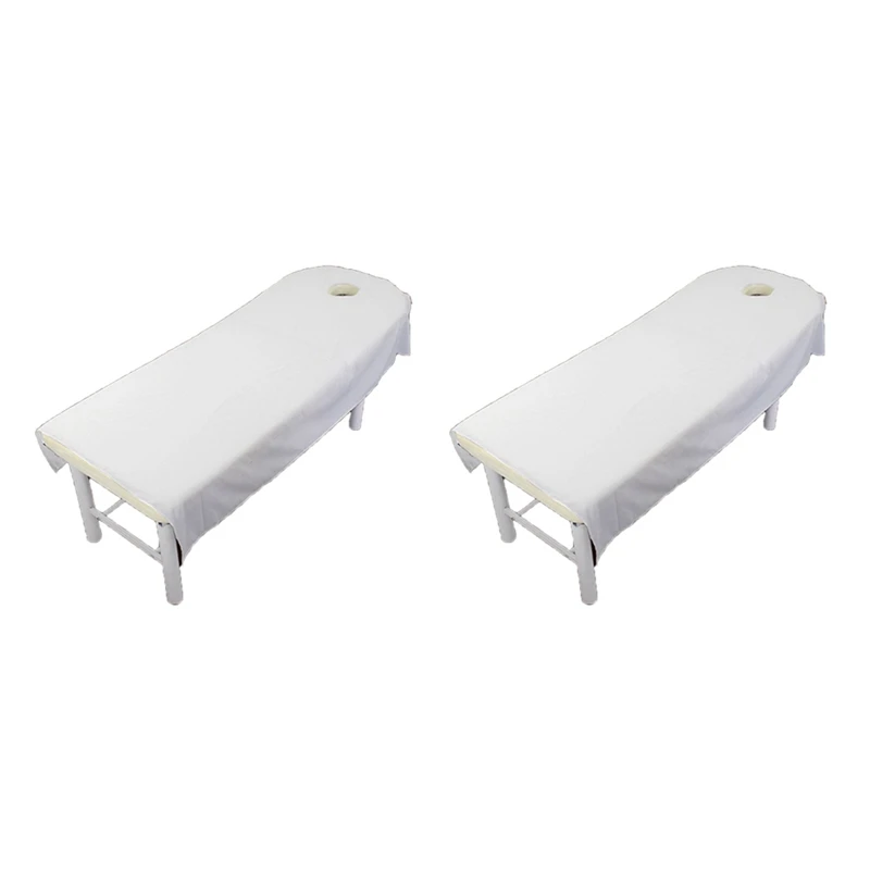 

2X White 190X80cm Super Soft Scrub Beauty Bed Plain Hole Massage Sheets