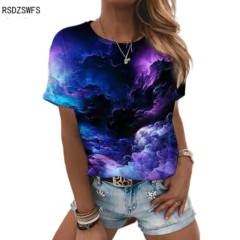 

Европейские и американские весенне-летние топы, футболка с 3D градиентом и круглым вырезом и коротким рукавом, топ радужного цвета