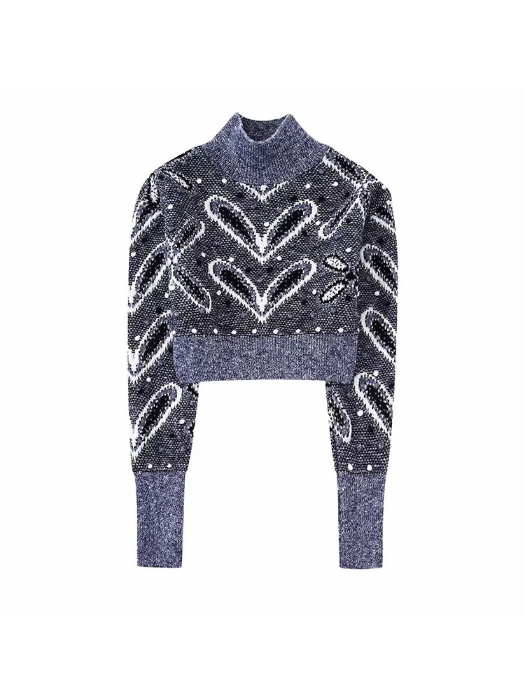

PB&ZA 5802161 Women 2022 New Fashion globular decorate Cropped Knitted Sweater Long Sleeve Female Pullovers Chic Tops 5802/161