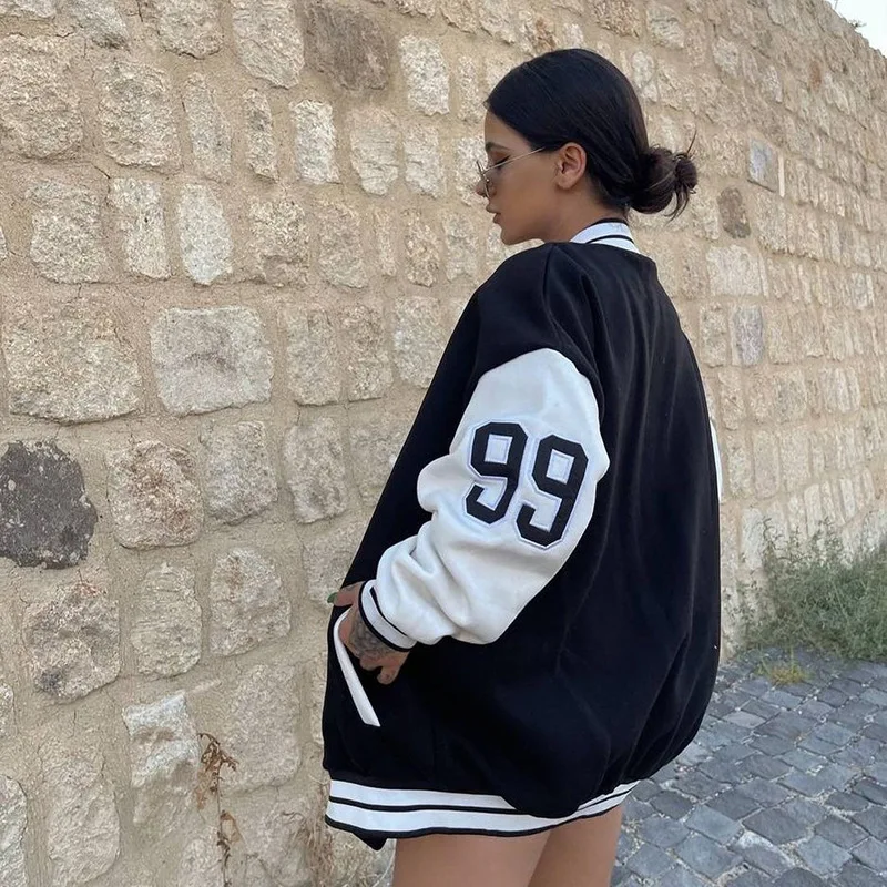 Women's 2022 Street Print Fall New Color Bump Loose Single-Breasted Baseball Jersey Sweater