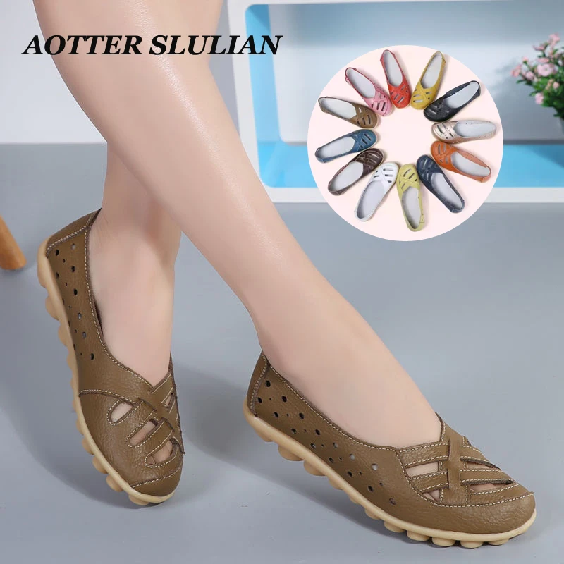 

Genuine Leather Flats Loafers,Non-slip Hollow Out Comfy Moccasins For Women Female Girls,Fashion Candy Color Ballet Flats Shoes
