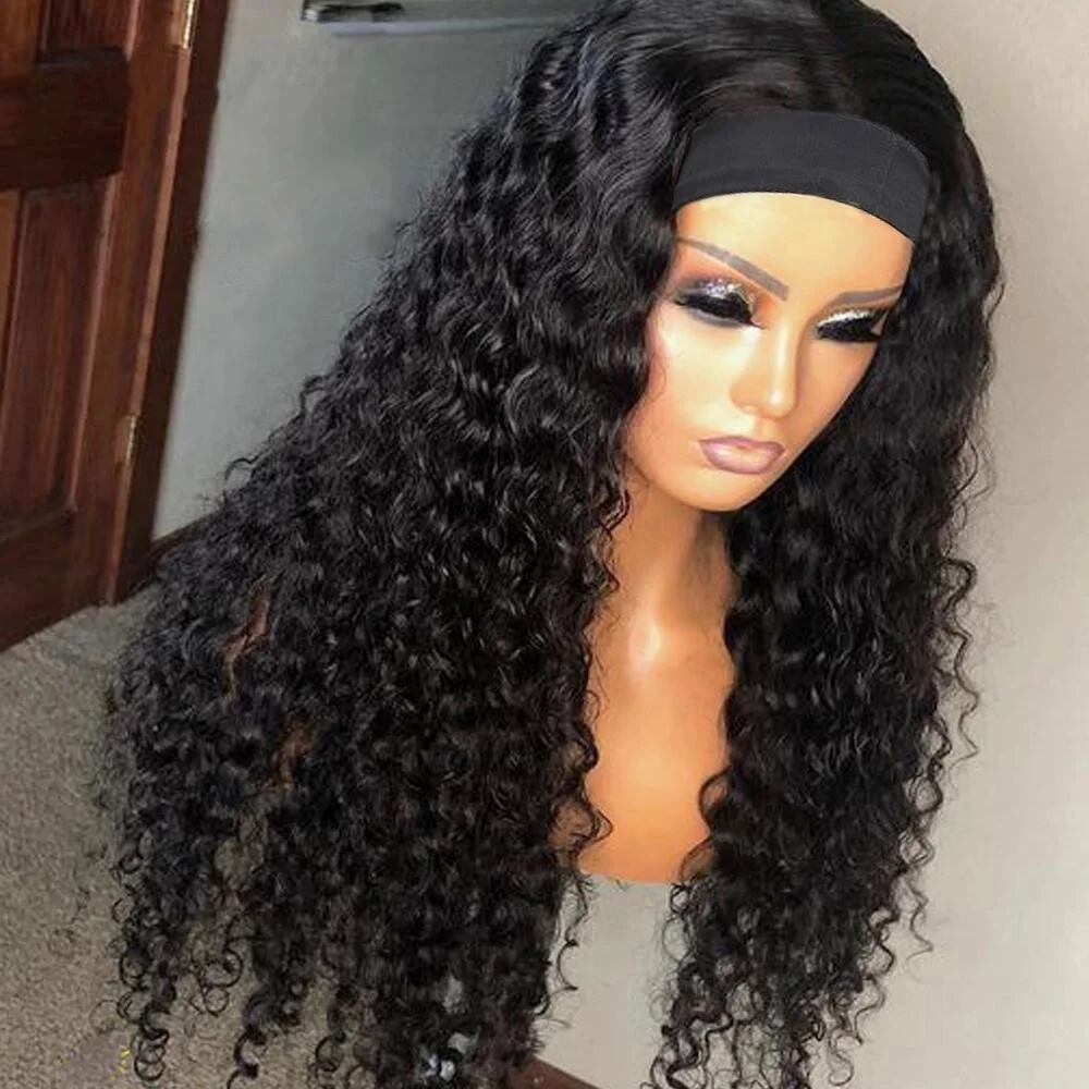 

Cranberry Hair Deep Curly Headband Wig Human Hair Deep Wave Headband Wigs For Black Women Full Machine Made Brazilian Hair Wig