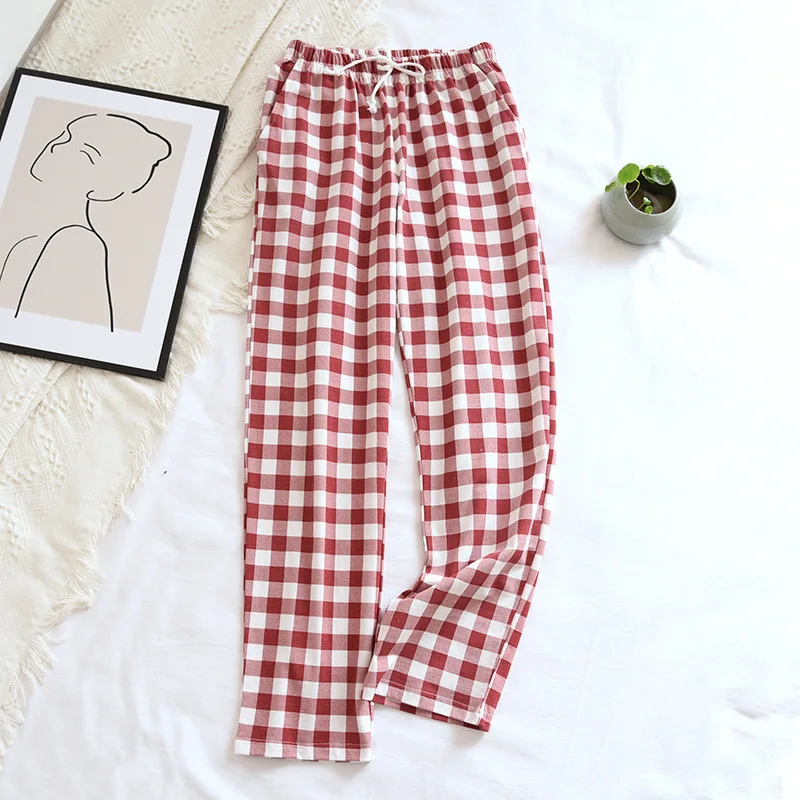 New Plaid Cotton Loose Ladies Pajama Pants Pyjama Cotton Trousers Women Man Couple Bottom Loungewear Sleeping Pants Home Wear