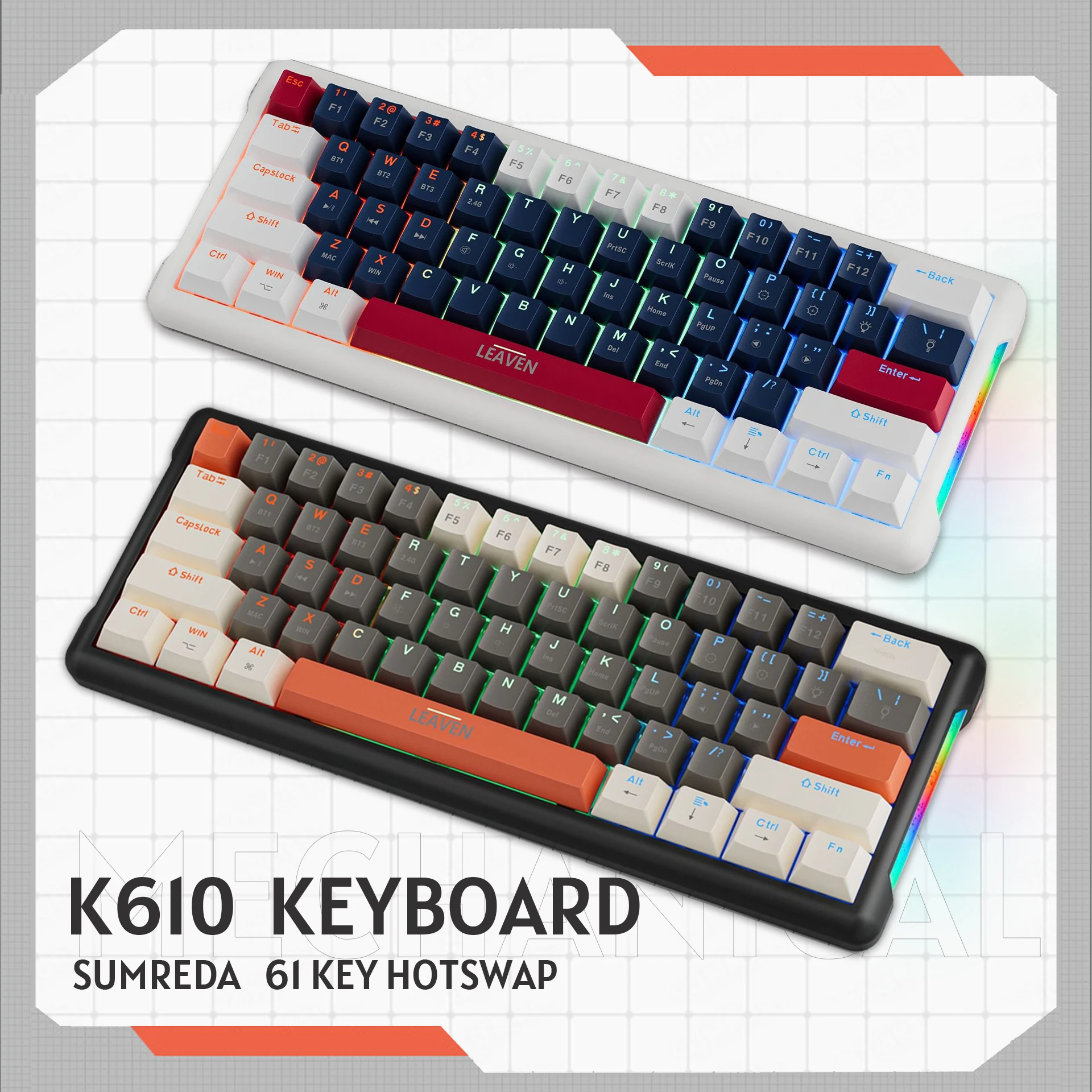 

Клавиатура K610 механическая, 61 клавиша, RGB подсветка, беспроводная Проводная игровая клавиатура, клавиатура с горячей заменой для геймеров, компьютеров и ноутбуков