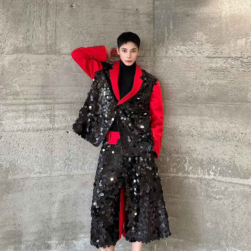 Мужской костюм в сценическом стиле с блестками и лацканами однобортный пиджак