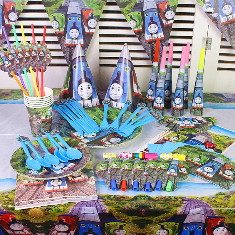 

Cartoon Thomas Theme Party Supplies Tableware Paper Cup Plate Napkin Banner Baby Shower Boy Birthday Party Decorations